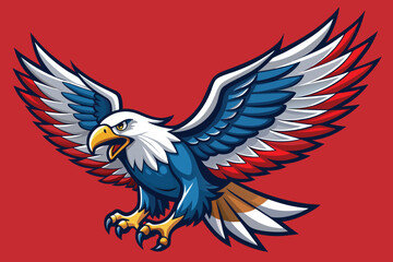 Obraz premium A cartoon vector illustration of a wild eagle with red wings and a ribbon flying like a powerful animal symbol of freedom