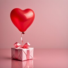 Heart-shaped balloon floating above a gift box