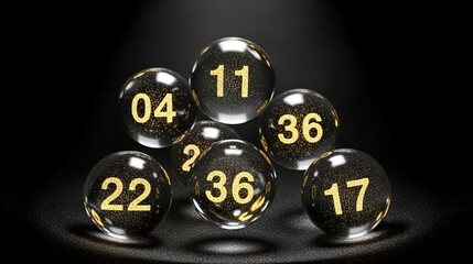 Lottery balls with numbers 04, 11, 17, 22, 36 in spotlight  