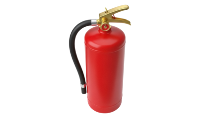 Red fire extinguisher PNG isolated on transparent background, safety equipment for emergency situations and fire protection
