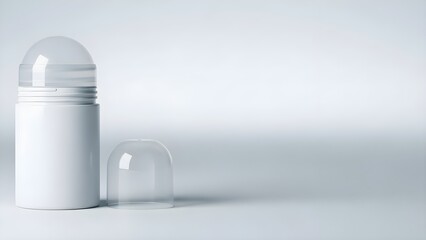 Deodorant stick with clear cap on white background