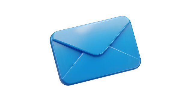 3d blue email envelope icon for mail communication and messaging isolated on transparent background
