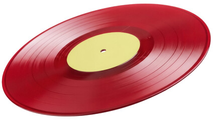 Red vinyl record isolated PNG, vintage music disc for DJ, audio recording and entertainment on transparent background