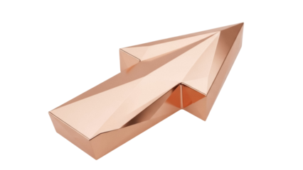 Copper arrow pointing up and right isolated PNG, 3D directional sign for business growth and success on transparent background
