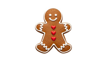 Fototapeta premium Gingerbread Cookie With Icing and Hearts, isolated on white or transparent background. PNG