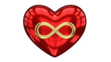 Shiny red heart with golden infinity symbol isolated PNG, love and eternity concept for Valentine s Day and romantic designs