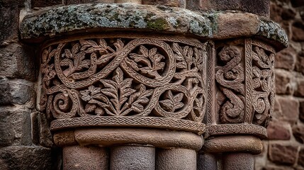 Detail of ornate stone carvings on a medieval building facade.