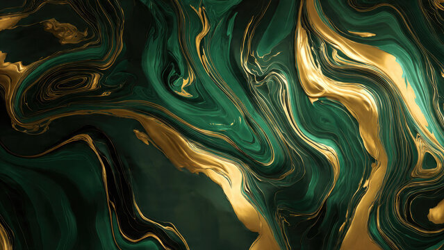 Emerald Green and Gold Fluid Abstract Background - Powered by Adobe