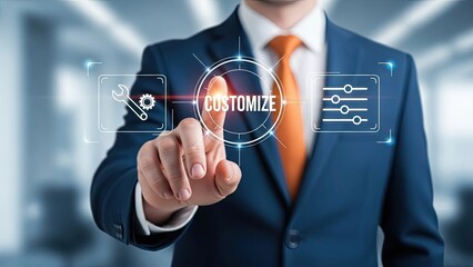 Businessman customizing settings in modern office environment