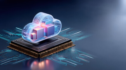 Futuristic cloud computing technology with digital processor chip and secure data network