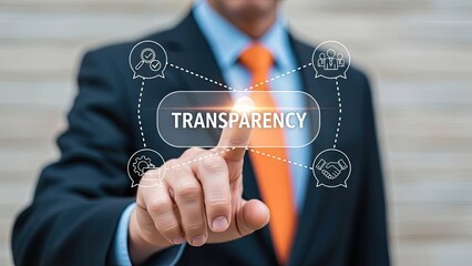 Businessman in suit interacting with transparency concept on screen