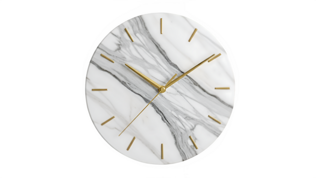 Clock With Marble Design on the Face and Gold Hands on Display, isolated on white or transparent background. PNG - Powered by Adobe