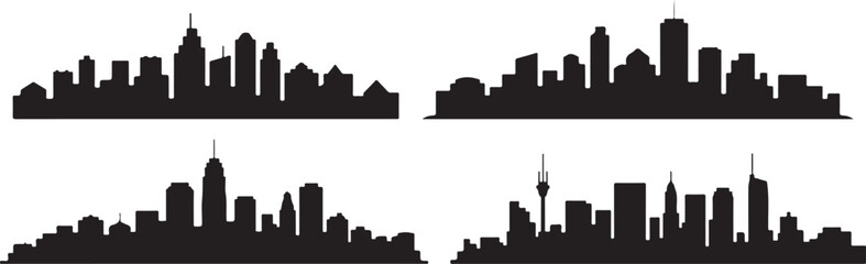 Obraz premium Set of City Skyline Silhouette Vector Illustration, Black and White