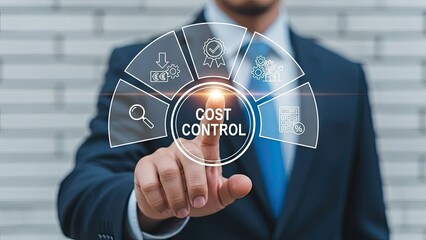 Businessman interacting with cost control interface for financial management