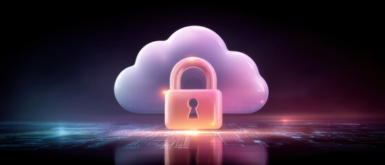 Secure cloud protection concept with padlock guarding digital privacy and safety data
