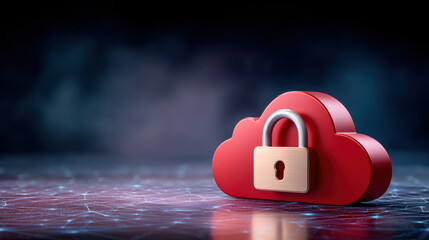 Secure red cloud icon with padlock representing safe data protection