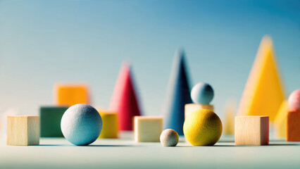 Geometric Shapes on Blue Background