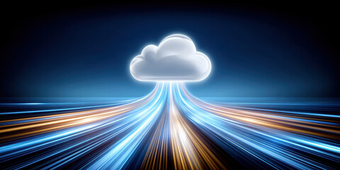 Powerful cloud computing technology with digital data speed on internet network