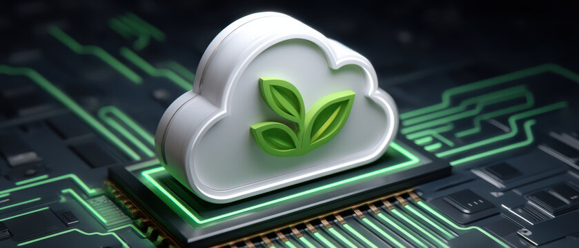 Sustainable green cloud computing technology concept on eco chip circuit board - Powered by Adobe