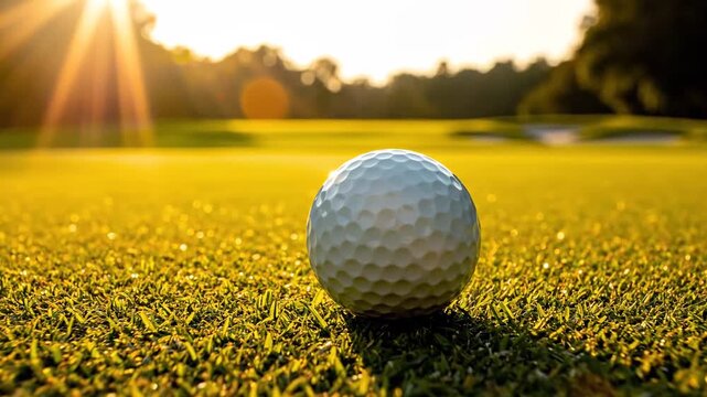 Golf Ball on Green - A Sunny Day on the Course.