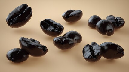 Close-up of freshly roasted coffee beans falling