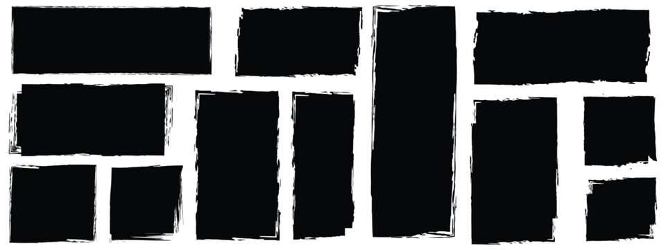 Crayon drawn black grunge rectangles and squares with rough edges. Childish text boxes, empty speech bubbles,Black grunge frames.Hand drawn crayon grunge brush rectangle text 