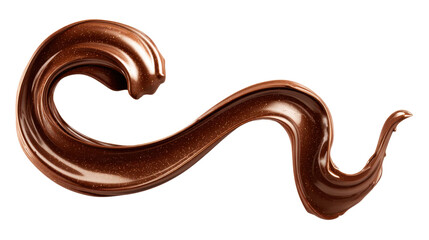 Dynamic chocolate wave creating a sweet, swirling design, glossy brown syrup flowing with liquid motion, capturing indulgence and delicious taste on a transparent background