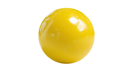 Yellow glossy sphere reflecting light, creating a shiny surface and smooth texture, representing ideas of simplicity, perfection, and primary colors on transparent background