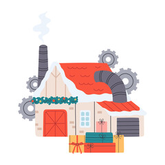 Santa's workshop with Christmas festive decorations and gift boxes. Santa's factory. Cute Christmas clipart. Flat vector illustration
