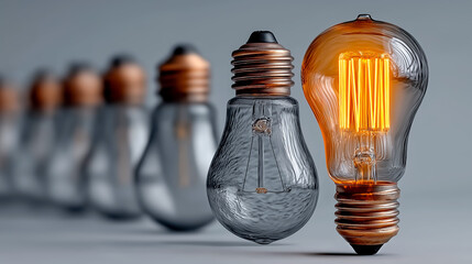 独創的な発想とイノベーションを象徴する点灯した電球の列
