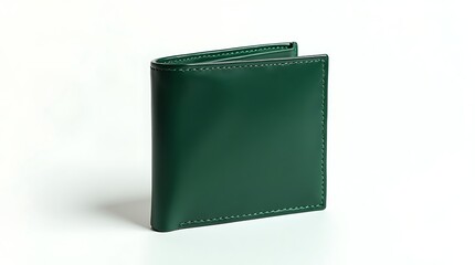 Stylish green leather wallet on white background, minimalist design, luxury men's accessory