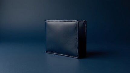 Elegant Navy Blue Leather Wallet on Matching Blue Background in Minimalist Style