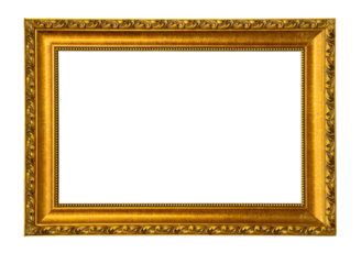 Ornate gold antique picture frame with transparent background