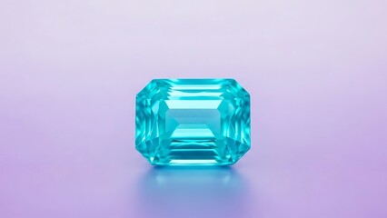 Emerald cut aquamarine gemstone on soft purple background jewel