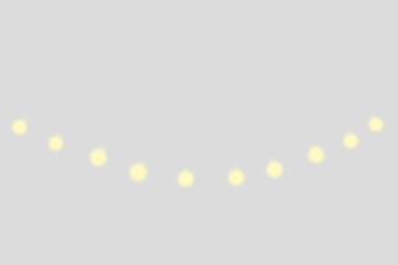 Glowing String of Warm Golden Fairy Lights Against a Transparent Background