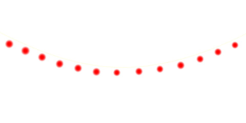 Red colour string light bulbs on transparent background.