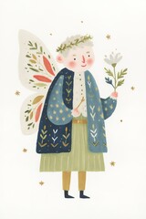 whimsical illustration of a fairy boy with flower