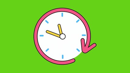 Animated clock with pink arrow on green background moving fast - Powered by Adobe