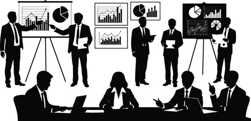 Silhouette of utility workers climbing ladders, electrical pole maintenance, safety gear, black illustration, helmet, tool belt, elevation, infrastructure, labor © Fahim Creative