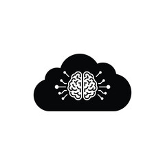 AI Cloud Service Brain with Connections. Digital Transformation Intelligence Cloud. Connected AI Brain Cloud Icon.