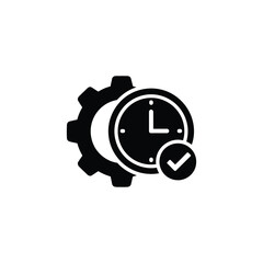 Business Process Automation Gear Clock Icon. Efficiency Automation Gear to Checkmark. Time Efficiency Process Symbol.
