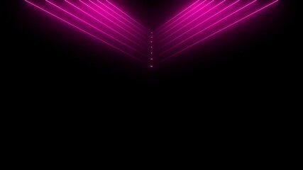 A series of vibrant pink neon lines forming aV-shape and converging downwards against a stark black background with an alpha channel for animation4k animation alpha chanel Keywords: pink, neon