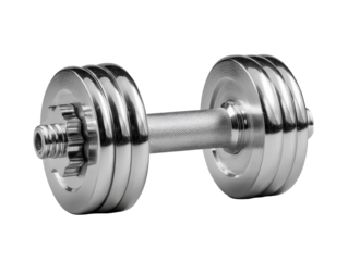 Shiny Chrome Dumbbell on Gray Background 