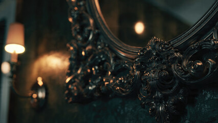 Ornate Mirror and Wall Sconce Detail