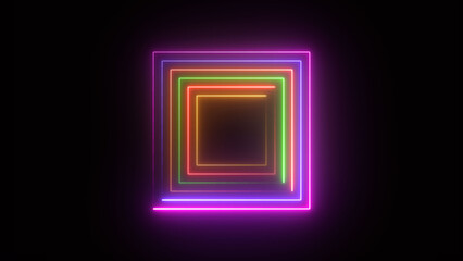 Abstract glowing neon rectangles icon illustration background 4k.
