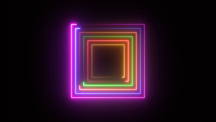 Abstract glowing neon rectangles icon illustration background 4k.
