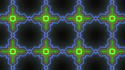 Glowing neon line mandala icon fabric sign illustration background.