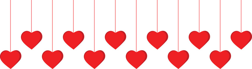 Valentine Hearts Hanging Border Isolated Red Decoration