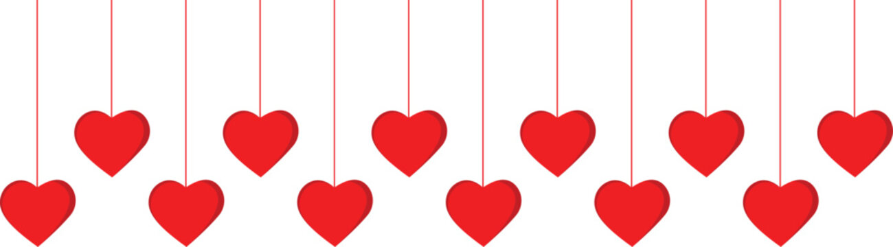 Valentine Hearts Hanging Border Isolated Red Decoration