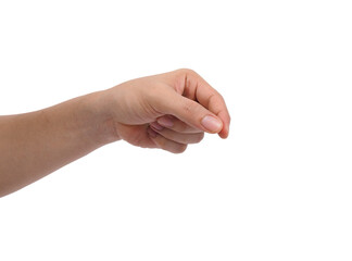 Human Hand Making a Holding or Pinching Gesture on White Background